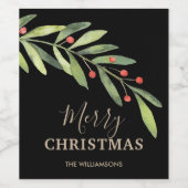 Étiquette Pour Bouteilles De Vin Noël de vacances Holly (Étiquettes simples)