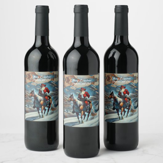 Étiquette Pour Bouteilles De Vin Noël du Père Noël équitation (Bouteilles)