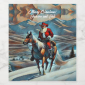 Étiquette Pour Bouteilles De Vin Noël du Père Noël équitation (Étiquettes simples)