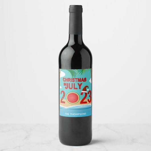 Étiquette Pour Bouteilles De Vin Noël en juillet 2023 Watermelon Beach (Devant)