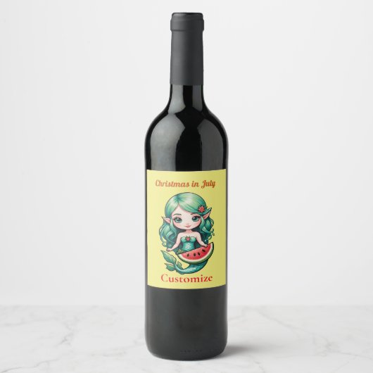 Étiquette Pour Bouteilles De Vin Noël en juillet Elf Mermaid Thunder_Cove (Devant)