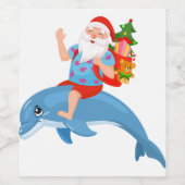 Étiquette Pour Bouteilles De Vin Noël en juillet Père Noël Hawaiian Summer Surf Sur (Étiquettes simples)