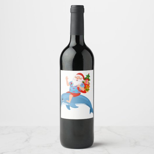 Étiquette Pour Bouteilles De Vin Noël en juillet Père Noël Hawaiian Summer Surf Sur (Devant)