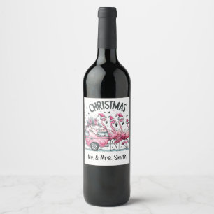 Étiquette Pour Bouteilles De Vin Noël Flamant Rose