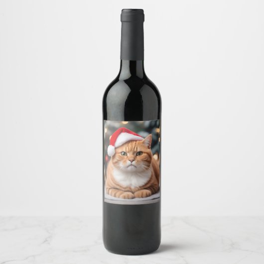 Étiquette Pour Bouteilles De Vin Noël Ginger British Shorthair (Devant)
