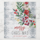 Étiquette Pour Bouteilles De Vin Noël Holly Rustic Wood (Étiquettes simples)