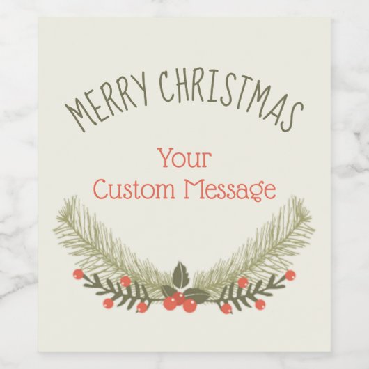 Étiquette Pour Bouteilles De Vin Noël joyeux À feuillage persistant (Étiquettes simples)