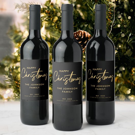 Étiquette Pour Bouteilles De Vin Noël noir moderne de luxe