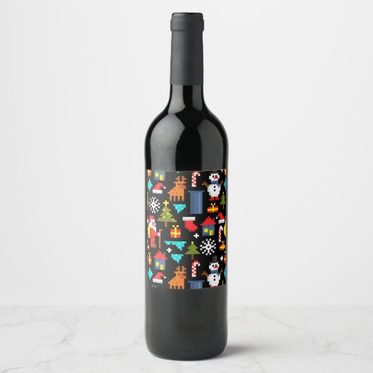 Étiquette Pour Bouteilles De Vin Noël Pixel (Devant)