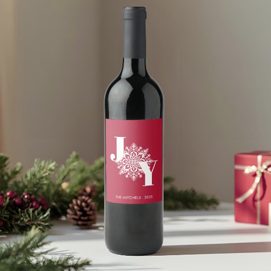 Étiquette Pour Bouteilles De Vin Noël Red Modern JOY