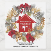 Étiquette Pour Bouteilles De Vin NOËL Red Real Estate Client Nouveau Accueil (Étiquettes simples)