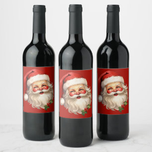 Étiquette Pour Bouteilles De Vin Noël rétro Holly Jolly Santa Claus
