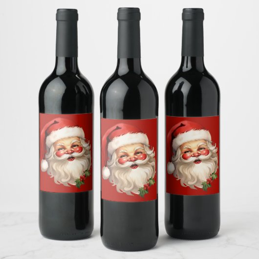 Étiquette Pour Bouteilles De Vin Noël rétro Holly Jolly Santa Claus (Bouteilles)