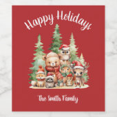 ÉTIQUETTE POUR BOUTEILLES DE VIN NOËL RUSTIQUE ANIMAUX EN BOIS (Étiquettes simples)