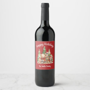 ÉTIQUETTE POUR BOUTEILLES DE VIN NOËL RUSTIQUE ANIMAUX EN BOIS