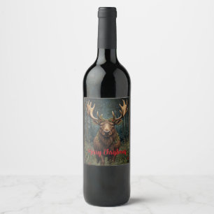Étiquette Pour Bouteilles De Vin Noël rustique orignal cerf boho forêt boisée