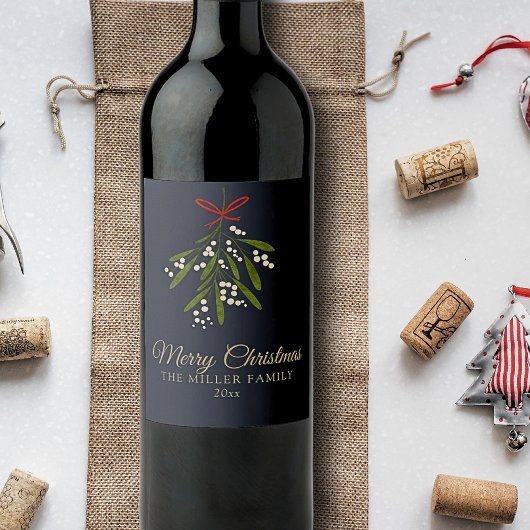 Étiquette Pour Bouteilles De Vin Noël simple de mistletoe marine