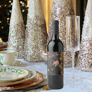 Étiquette Pour Bouteilles De Vin Noël tendance moderne   Photo romantique en couple