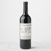 Étiquette Pour Bouteilles De Vin Noël terre cuite bleu typographie moderne faveur (Devant)