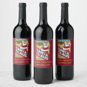 Étiquette Pour Bouteilles De Vin Noël une nuit seulement Père Noël en personne
