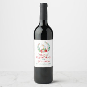 Étiquette Pour Bouteilles De Vin Noël unicorne poinsettia couronne & typographie