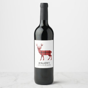 Étiquette Pour Bouteilles De Vin Noël Vacances Cerf Rouge Tartan Motif
