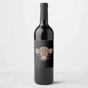 Étiquette Pour Bouteilles De Vin Noël Vache Luminaire Ferme Fermier Noël