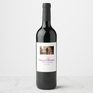 Étiquette Pour Bouteilles De Vin Nœud rose pour 50 ans de mariage