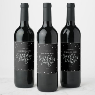 Étiquette Pour Bouteilles De Vin Noir & Argent Fête d'anniversaire moderne 60 ans