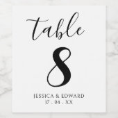 Étiquette Pour Bouteilles De Vin Noir Blanc Élégant Numéro de table Simple Script (Étiquettes simples)