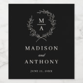 Étiquette Pour Bouteilles De Vin Noir classique Simple Élégant Mariage Monogramme (Étiquettes simples)