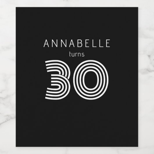 Étiquette Pour Bouteilles De Vin Noir de 30e anniversaire moderne (Étiquettes simples)