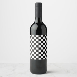 Étiquette Pour Bouteilles De Vin Noir et blanc Checkered
