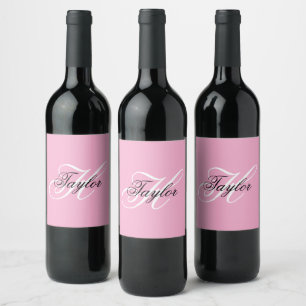 Étiquette Pour Bouteilles De Vin Noir et blanc Fatigue Monogramme rose