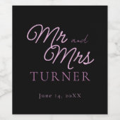 Étiquette Pour Bouteilles De Vin Noir et rose M. et Mme Mariage (Étiquettes simples)
