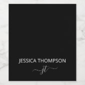 Étiquette Pour Bouteilles De Vin Noir moderne Simple Script Girl Monogramme Nom (Étiquettes simples)