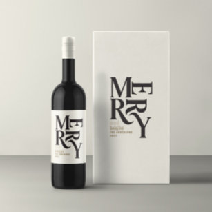 Étiquette Pour Bouteilles De Vin Noir & or vintage merry chritsmans faveur cadeau