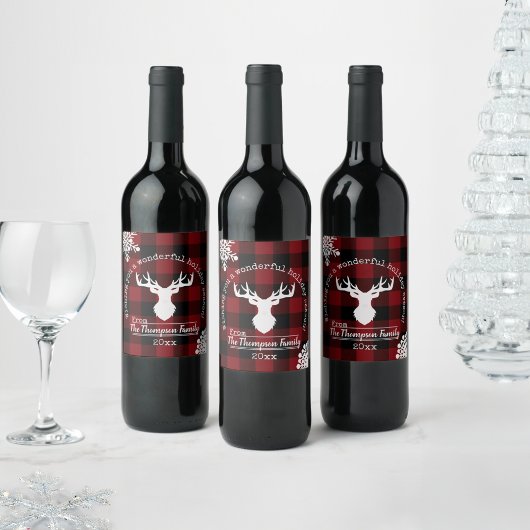 Étiquette Pour Bouteilles De Vin Noir rouge et noir Buffalo plaid Noël
