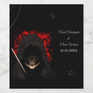 Étiquette Pour Bouteilles De Vin Noir rouge foncé moody gothique crâne halloween ar