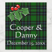 Étiquette Pour Bouteilles De Vin Noir vert classique noir plaid noël Holly greenry (Étiquettes simples)