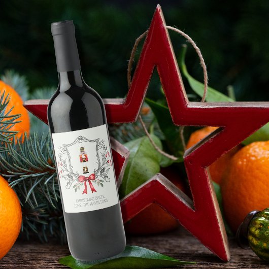 Étiquette Pour Bouteilles De Vin Noisette de Noël Holly Berry Crest
