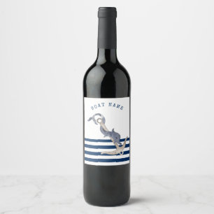 Étiquette Pour Bouteilles De Vin Nom de bateau nautique, Dauphin d'ancre Bleu marin