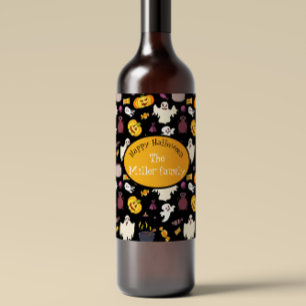 Étiquette Pour Bouteilles De Vin Nom de famille personnalisé Fête d'Halloween