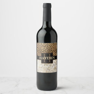 Étiquette Pour Bouteilles De Vin Nom de monogramme de marbre de tache de léopard