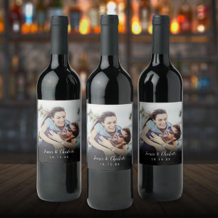 Étiquette Pour Bouteilles De Vin Nom de script de photo personnalisé minimaliste Da