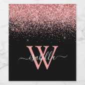 Étiquette Pour Bouteilles De Vin Nom de script élégant en rose monogramme (Étiquettes simples)