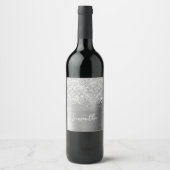 Étiquette Pour Bouteilles De Vin Nom de script Glam argenté pailleté (Devant)