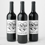 Étiquette Pour Bouteilles De Vin Nom du monogramme Date Mariage cardiaque (Bouteilles)