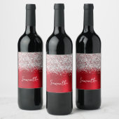 Étiquette Pour Bouteilles De Vin Nom du script Glittery Silver Red Glam (Bouteilles)