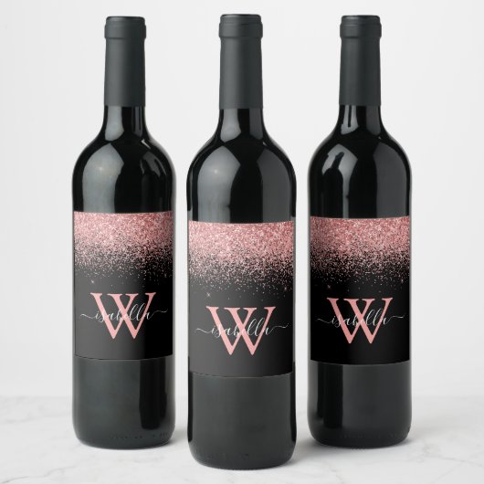 Étiquette Pour Bouteilles De Vin Nom élégant en script rose monogrammé (Bouteilles)
